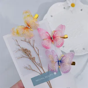 Süße Schmetterling Haarklammern Set für Kinder, Mesh Schleife Haarnadeln mit Strass für Mädchen.