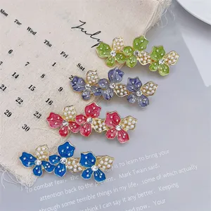 Sweet Alloy Floral Hair Clip Elegant Artificial Pearl Rhinestone Alligator Clip Fresh Mori Girl Side Hairpin For Women