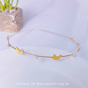 Sweet banana pearl metal headband korean fashion chic hair accessory for women daily wear
