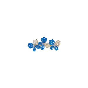 Elegant blue flower hair clip with pearls and rhinestones for women and girls daily wear.