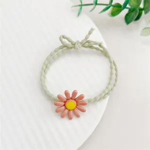 Chouchou marguerite rose élastique vert accessoire de coiffure floral mignon pour filles et femmes