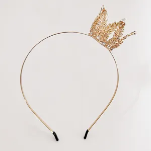 Handmade Girls Princess Gold Crown Headband With Rhinestone Hollow Out Leaf Metal Hair Band Wedding Party Hair Accessories