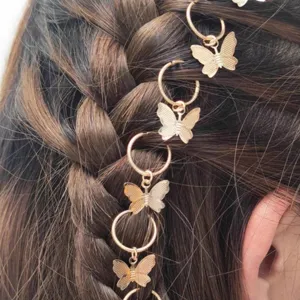 Gouden Vlinder Dreadlock Haarringen Hip Hop Vlecht Clips Metalen Haarlussen Voor Dames Meisjes Vlecht Sieraden Accessoires