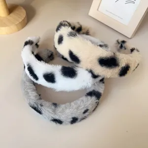 Fluffy plush hair hoop winter wide headband cute animal print cute hair accessories