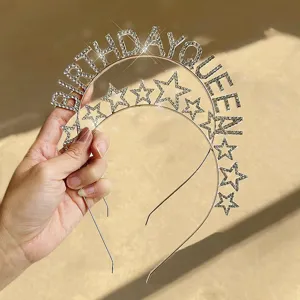 Birthday Queen Bridesmaid Strass Stern Haarreif Legierung Funkelnde Party Hochzeit Haarschmuck Für Damen Mädchen