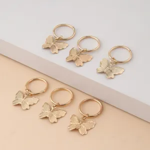 Gouden vlinder haarringen dreadlocks cuffs vlecht sieraden accessoires voor dames 6st