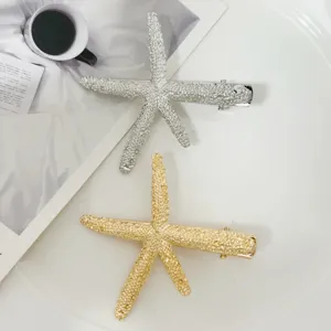 Silver and gold starfish hair clip set, metallic textured bobby pins for women and girls.