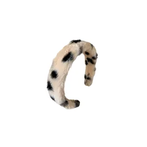 Plush Fluffy Headband Wide Brim Animal Print Hair Hoop Winter Fashion Women Hair Accessory