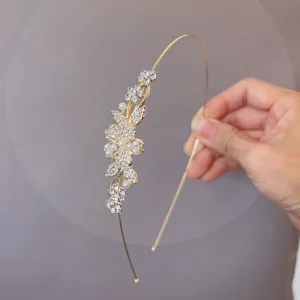 Gold rhinestone pearl thin headband elegant floral hair hoop for women daily wear