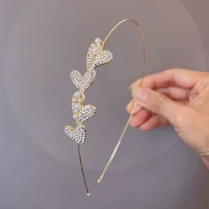 Gold rhinestone pearl headband detail, delicate heart design hair hoop for women accessories