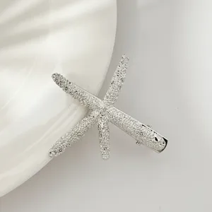 Silver starfish hair clip, minimalist metal hairpin, cute side clip for women and girls daily wear.