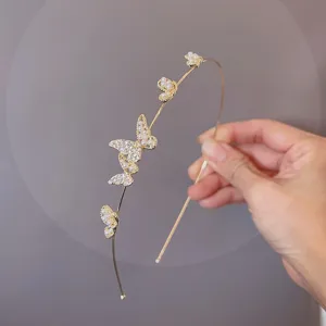 Gold rhinestone pearl butterfly headband sweet hair hoop cute fairy hair accessories for women