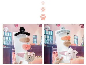 Cute plush hair clip set featuring sweet cartoon bear and star designs for stylish girls.