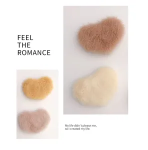Cute fuzzy heart hair clip autumn winter plush candy color hair accessories for sweet girls.
