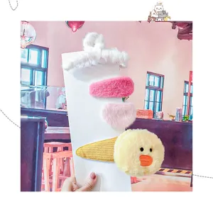 Cute plush hair clip set featuring sweet style, soft texture, and trendy cartoon designs.