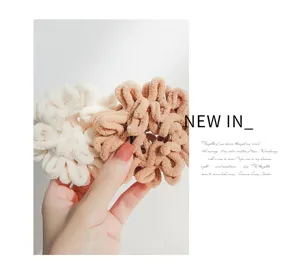 Plush velvet hair scrunchies for women, soft fluffy winter hair ties ponytail holders.