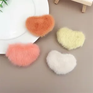 Plush heart hair clips, cute candy color hair accessories, autumn winter fuzzy clips for girls.