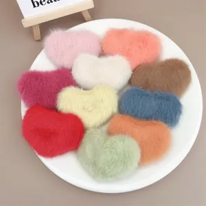 Plush Heart Hair Clips Cute Candy Color Fuzzy BB Hairpins for Women Girls Cute Accessories