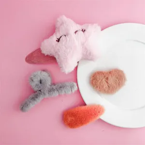 Cute plush hair clip set sweet fuzzy star hairpins aesthetic soft hair accessories for girls