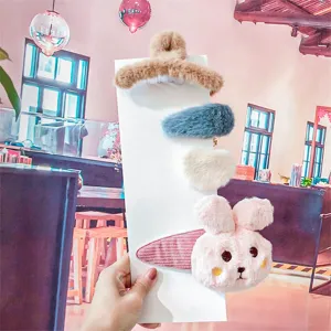 Cute plush hair clip set for women, sweet furry animal and heart hair barrettes accessories.