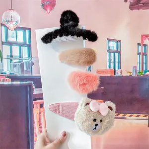 Plush hair clip set cute cartoon bear hairpins sweet girls hair accessories wholesale