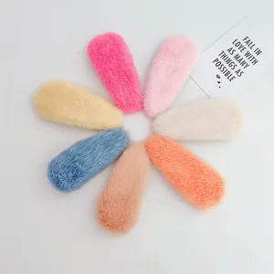 Colorful plush hair clips set large macaron drop clips cute fuzzy hair accessories for women