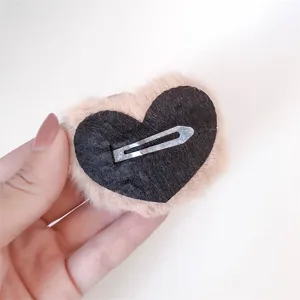 Cute autumn winter plush heart hair clip sweet candy color BB clip for girls hair styling