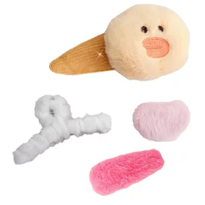Cute plush hair clip set featuring sweet duck and soft fuzzy designs for daily styling.