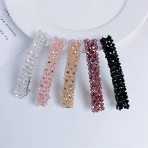 Glänzendes Kristallperlen Haarklammer Set, elegante vierreihige Strass Spange für Damen und Mädchen.