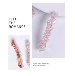 Pink crystal hair clip sweet style cute side clip hairpin sparkling rhinestone barrette for women