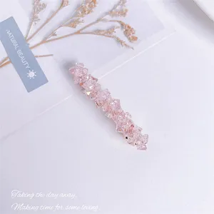 Korean pink crystal hair clip sweet beaded barrette cute duckbill clip for women daily hair styling