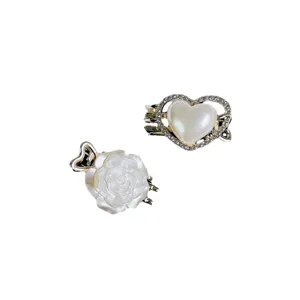 Korean style mini claw hair clips set featuring a pearl heart and a white rose flower design.