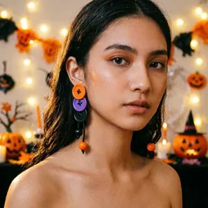 Gotische stijl Halloween oranje knoppen kwastje oorringen voor uniek feestcadeau
