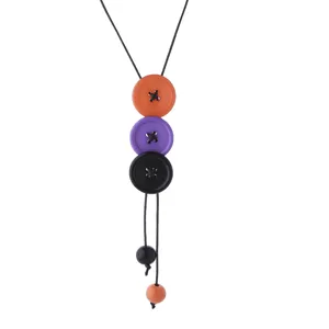 Gotische Halloween pompoen kleur contrast knop ketting vintage stijl feest sieraden