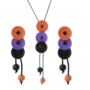 Gothische Halloween contrast kleur knop kwast ketting en oorbellen set feest cadeau