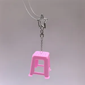 Cute pink plastic stool keychain novelty bag charm with silver star clasp for daily decoration