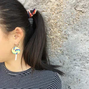 Colorful lollipop drop earrings for women, cute spiral design clip-on fashion jewelry