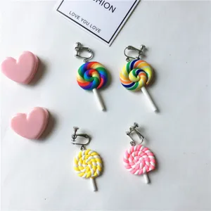 Cute colorful lollipop ear clips for women, sweet candy style non pierced earrings jewelry.