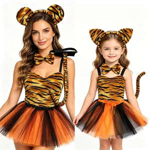 Halloween Tiger Kostüm Set mit Ohren Haarreif Schleife Oberteil und Tutu Rock für Damen.