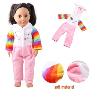 18 inch doll clothes cute rainbow cat onesie soft plush outfit for american girl doll