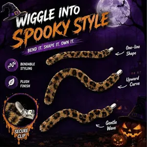 Halloween leopard plush tail costume prop with bendable styling and secure metal clip.