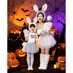 Ensemble de costume de lapin d'Halloween avec serre-tête oreilles de lapin jupe gants