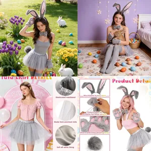 Ensemble de costume de lapin de Pâques avec serre-tête oreilles tutu gants pour femme