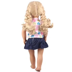 18 inch American doll clothes cute heart pattern top dark blue skirt toy accessories cute style