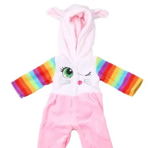 Vestiti per bambole 18 pollici tutina orecchie di coniglio maniche arcobaleno peluche