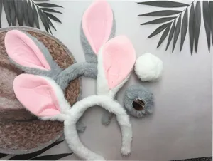 Ensemble serre-tete oreilles de lapin en peluche et queue pour fete de paques de.