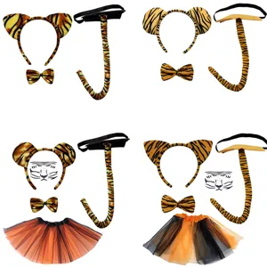 Halloween Tiger Kostüm Set Erwachsene Kinder Tier Ohren Haarreif Schwanz Fliege Tutu Rock Gesicht Aufkleber Performance Verkleiden Party Zubehör