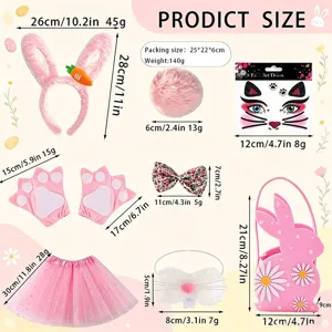 Rosa Osterhase Kostümset mit Haarreif Tüllrock Korb und Zubehör für Kinder und Erwachsene.