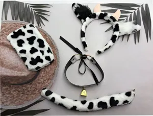 Cow cosplay set featuring plush ears headband, fluffy tail, bell collar, and cute bag.