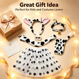 Close-up detail of the plush cow ear headband and matching cosplay accessories set for fun events.